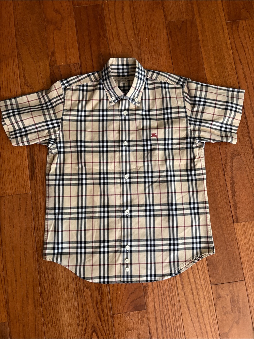 Burberry Beige Plaid Short Sleeve Button-Down Shirt